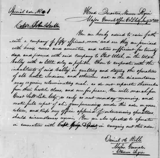 Special Order No. 1 Timpanogos Extermination document